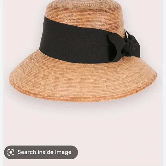 COPY - Anthropologie Tula Somerset woven Palm Straw Cloche Summer Hat w/Black R… - Picture 8 of 11